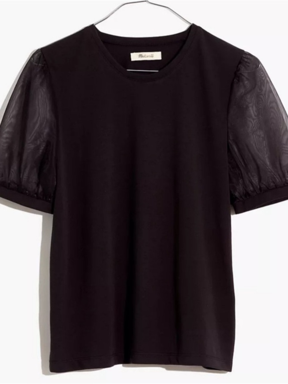 Madewell Black Tee with Sheer Puff Sleeves